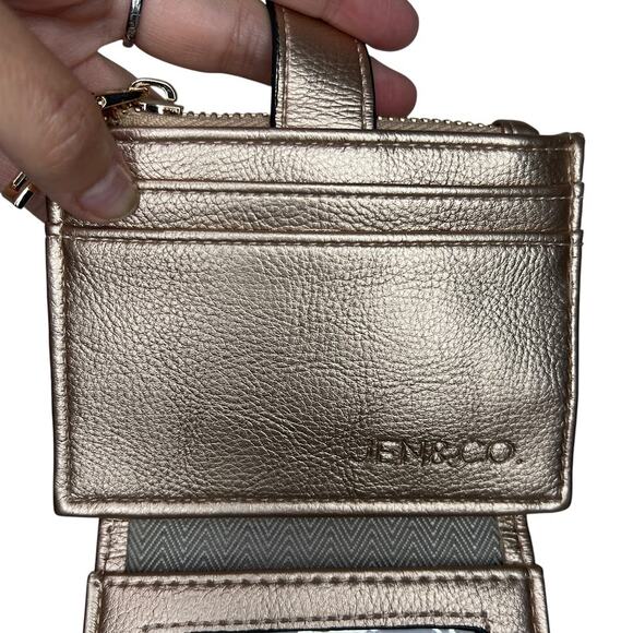 Jen & Co Sam Vegan Leather Wallet - Rose Gold Fold Out ID Card Slots Zip Close - Picture 4 of 9
